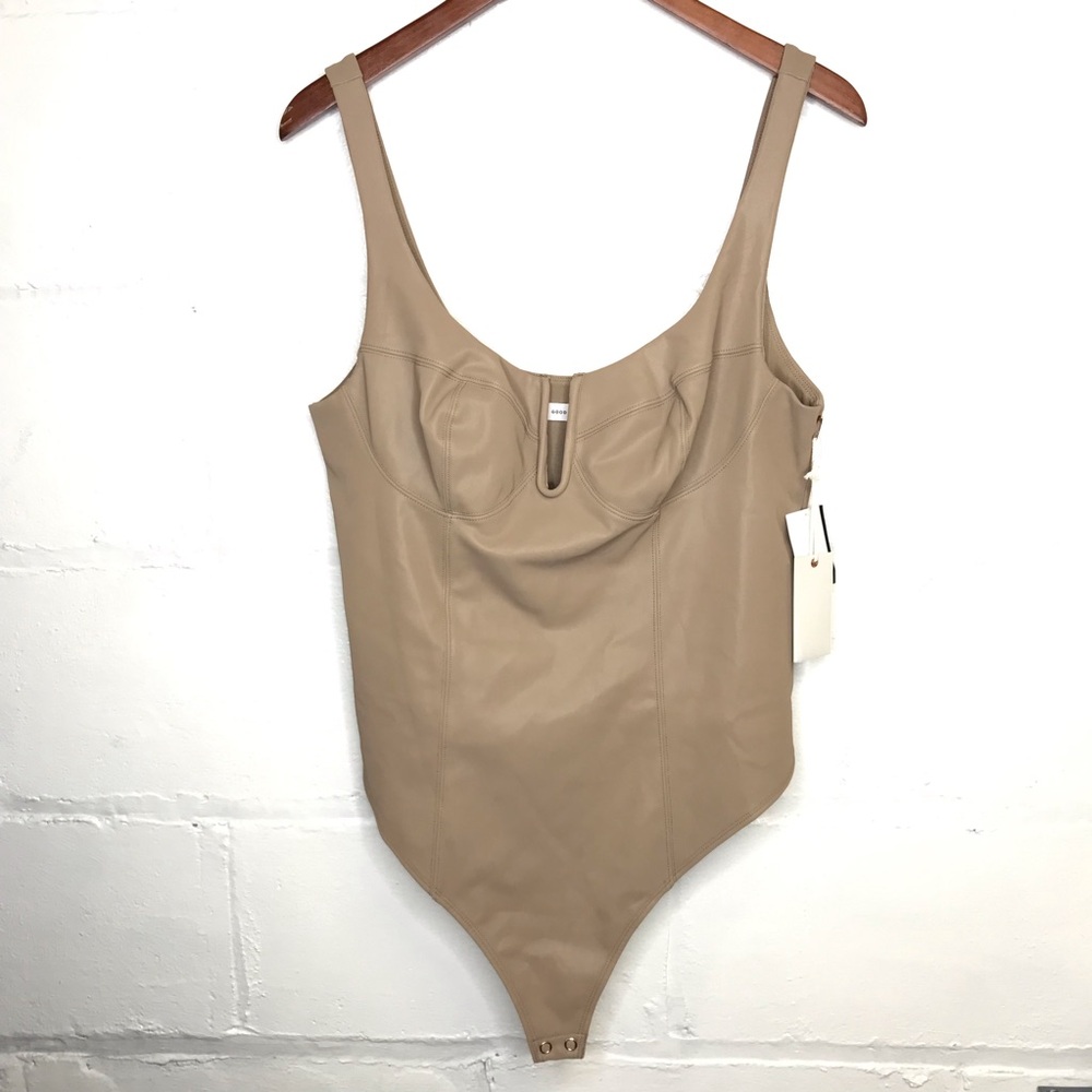 Good American Taupe Scuba U Neckline Corset Thong Bodysuit NEW